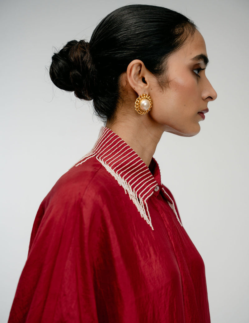 Heirloom Shirt mulberry silk top/shirt by Ode to Odd in red for women in Singapore