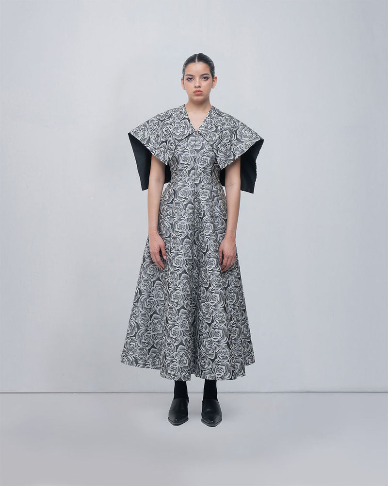Beatrice Dress viscose by Leh Studios in black, grey for women in Singapore