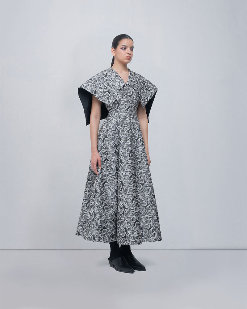 Beatrice Dress viscose by Leh Studios in black, grey for women in Singapore