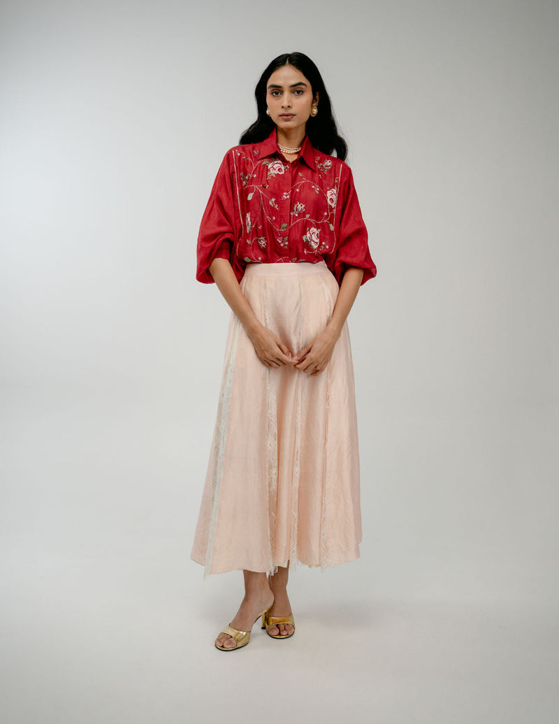 Forgotten Bloom Shirt mulberry silk top/shirt by Ode to Odd in red for women in Singapore
