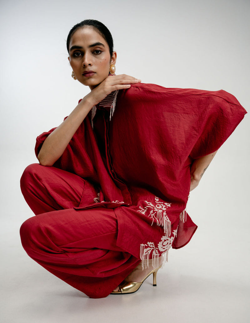 Heirloom Shirt mulberry silk top/shirt by Ode to Odd in red for women in Singapore