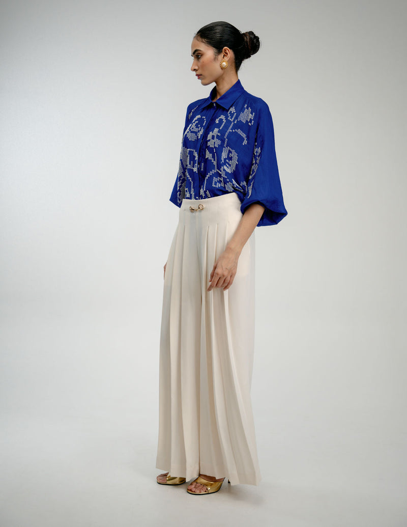 Old Charm Shirt mulberry silk top/shirt by Ode to Odd in blue for women in Singapore