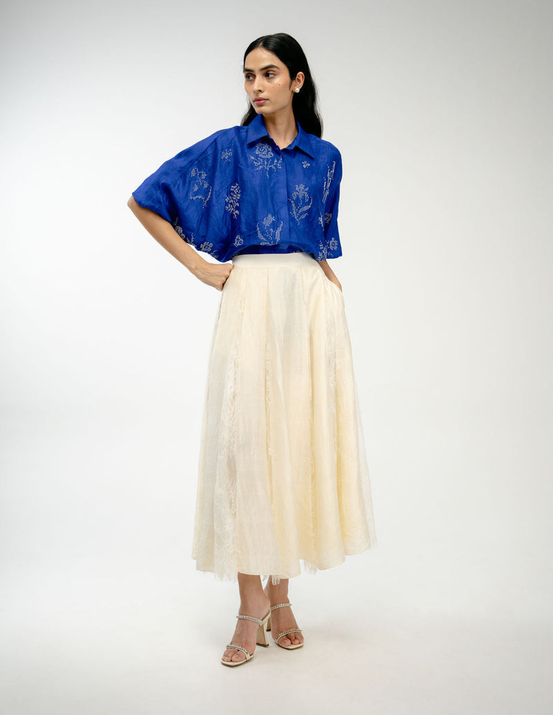 Woven Memory Shirt mulberry silk top/shirt by Ode to Odd in blue for women in Singapore