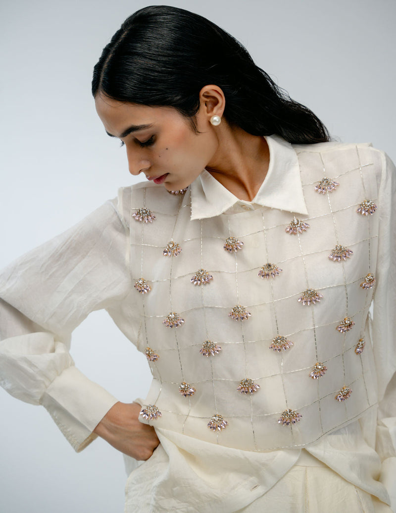 Our Story Set organza silk co-ord set by Ode to Odd in off white for women in Singapore