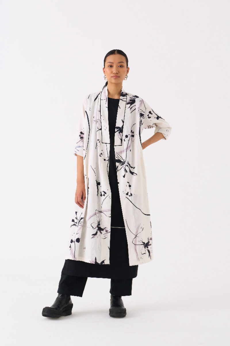 WRAP COLLAR OVERLAY-BLACK FLORAL by THREE in black color for women in Singapore