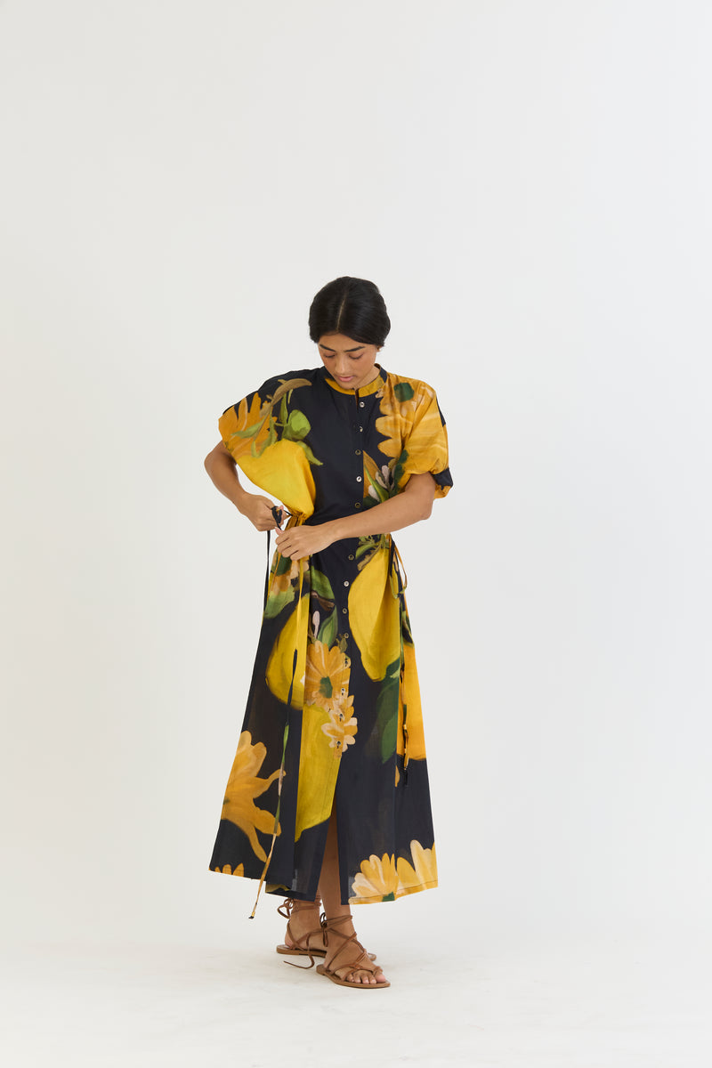 POMELLO SIDE TIE UP DRESS cotton by Yam in yellow color for women in Singapore