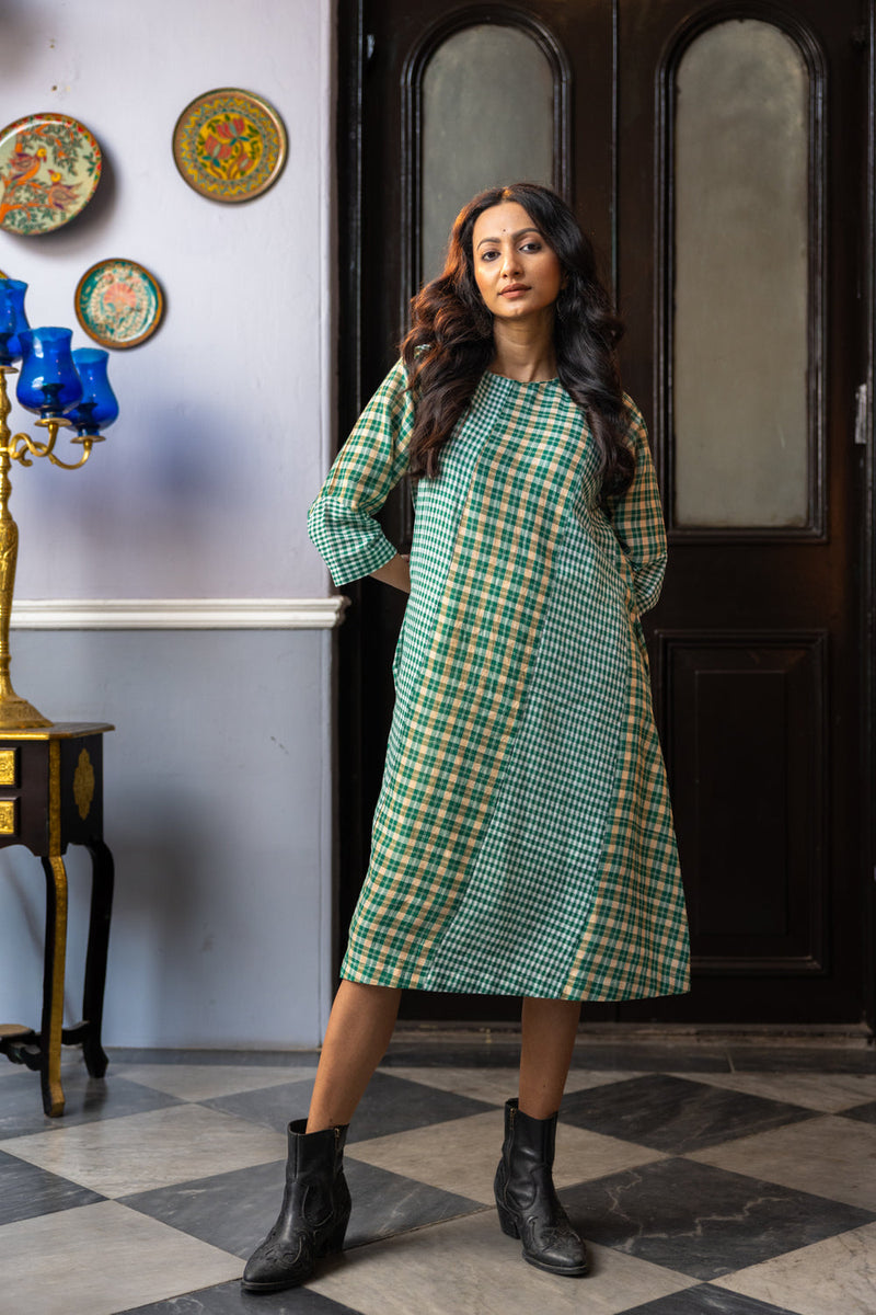Ivy Dress gamcha dress by 145 East in green for women in Singapore