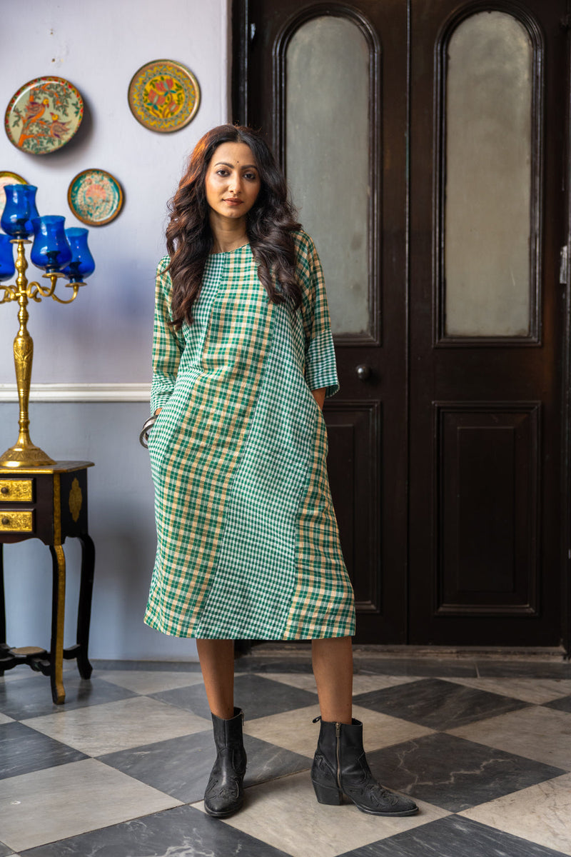 Ivy Dress gamcha dress by 145 East in green for women in Singapore