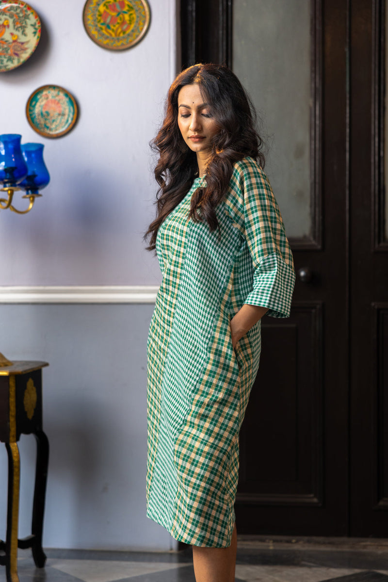 Ivy Dress gamcha dress by 145 East in green for women in Singapore