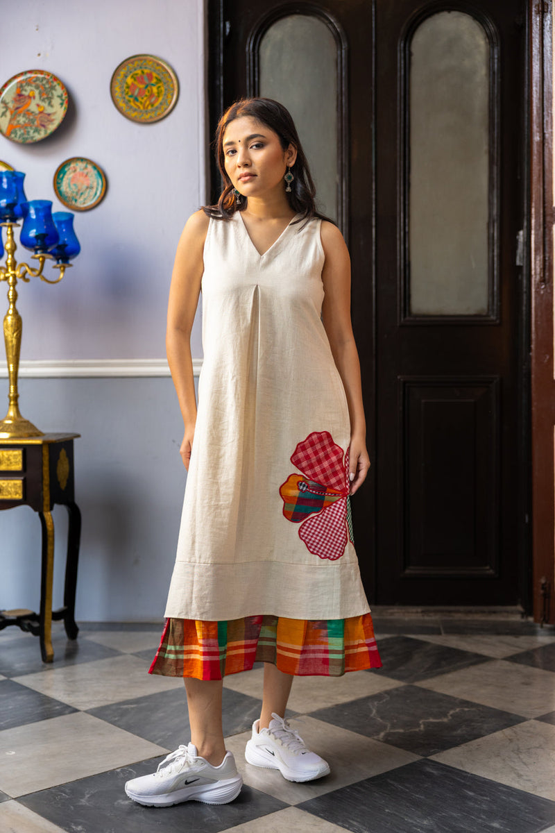 Sienna Dress cotton,gamcha dress by 145 East in white,multi-color for women in Singapore
