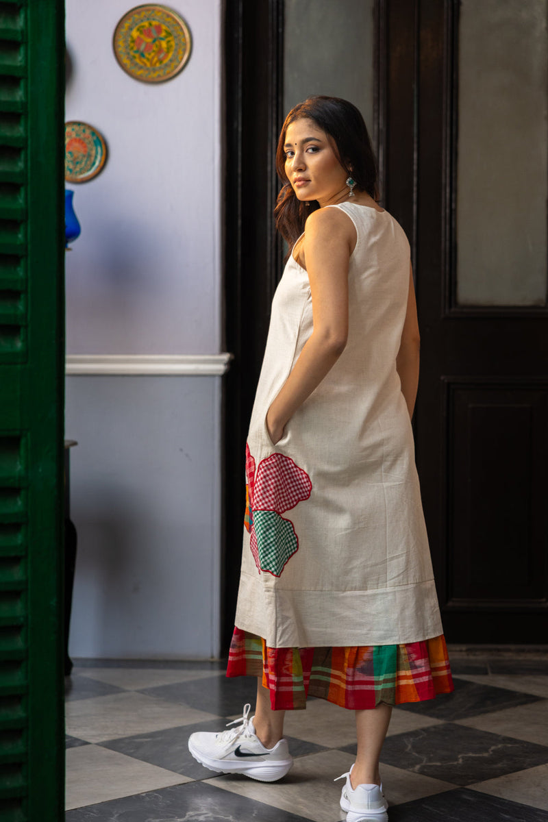 Sienna Dress cotton,gamcha dress by 145 East in white,multi-color for women in Singapore