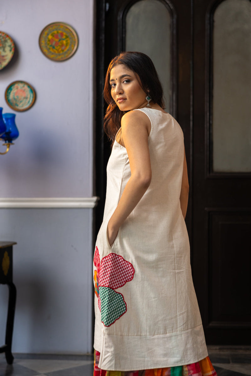 Sienna Dress cotton,gamcha dress by 145 East in white,multi-color for women in Singapore