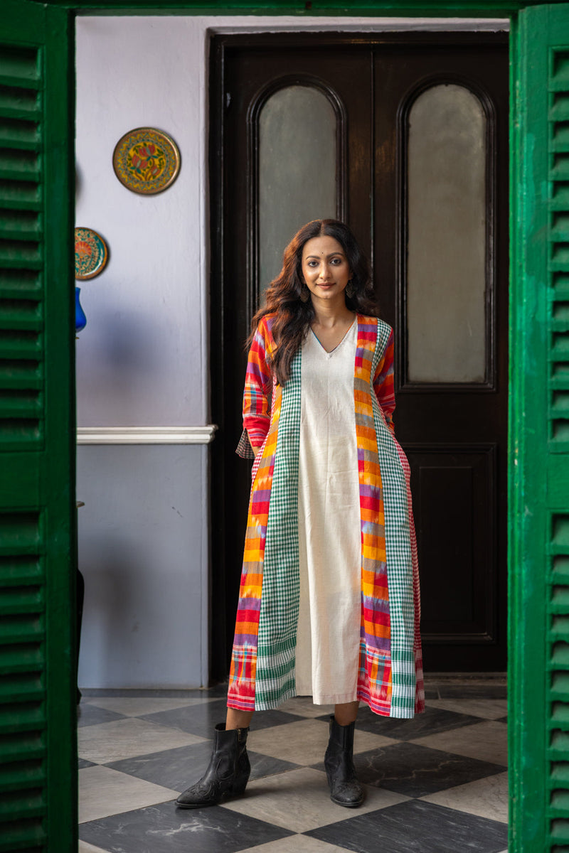 Noma Dress cotton,gamcha dress by 145 East in white,multi-color for women in Singapore