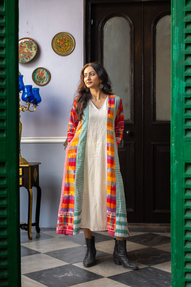 Noma Dress cotton,gamcha dress by 145 East in white,multi-color for women in Singapore