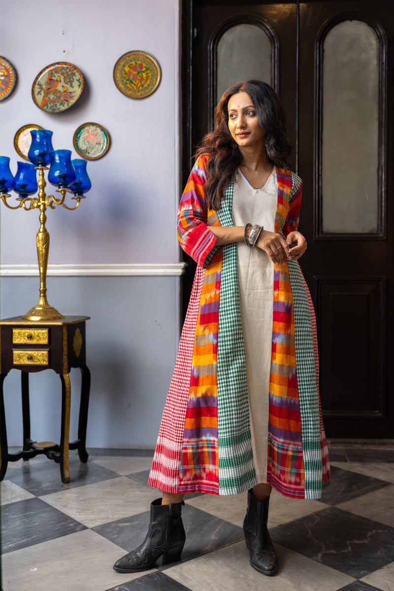 Noma Dress cotton,gamcha dress by 145 East in white,multi-color for women in Singapore