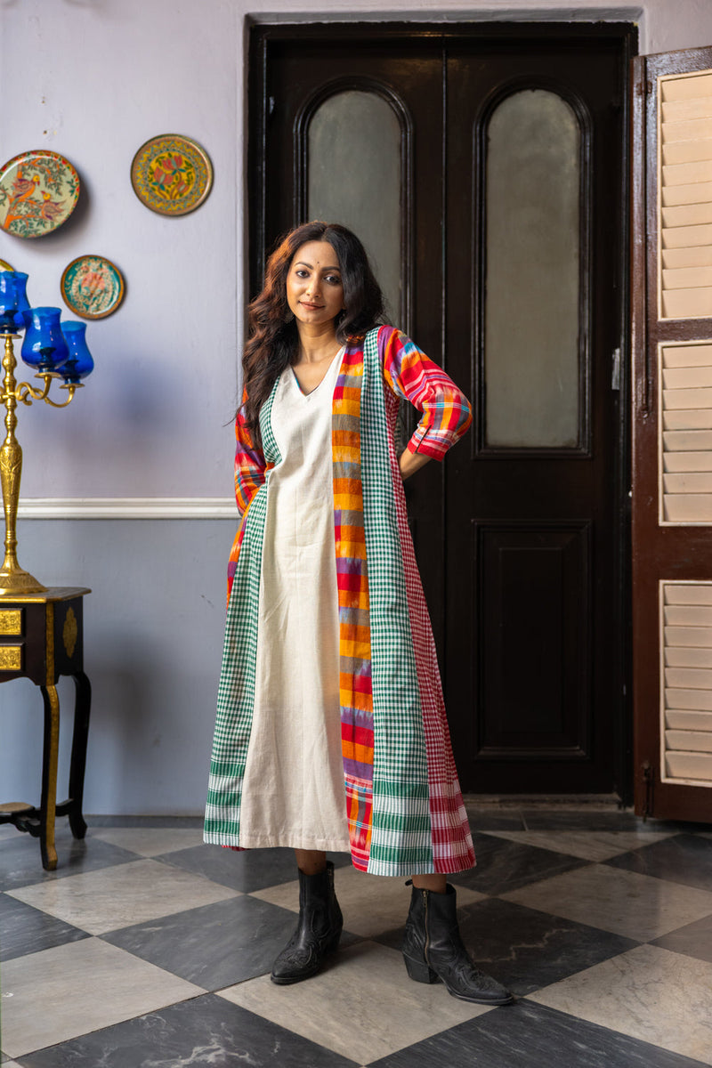 Noma Dress cotton,gamcha dress by 145 East in white,multi-color for women in Singapore