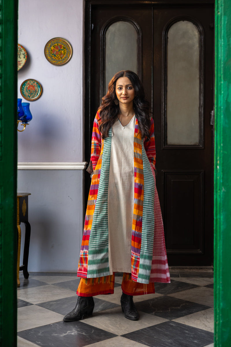 Noma Dress+Palazzo Set cotton,gamcha co-ord set by 145 East in white,multi-color for women in Singapore