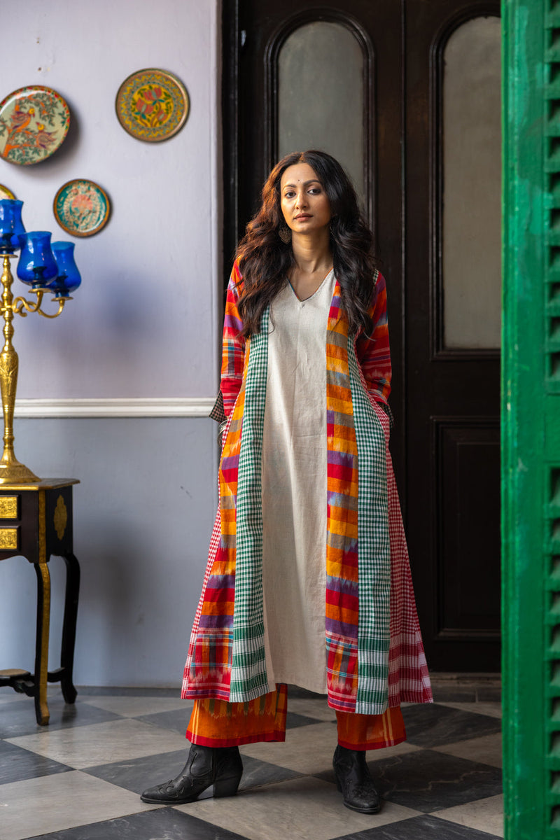 Noma Dress+Palazzo Set cotton,gamcha co-ord set by 145 East in white,multi-color for women in Singapore