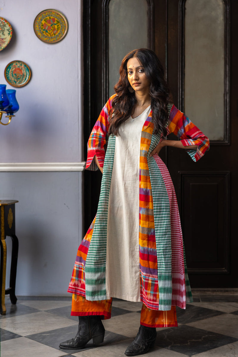 Noma Dress+Palazzo Set cotton,gamcha co-ord set by 145 East in white,multi-color for women in Singapore
