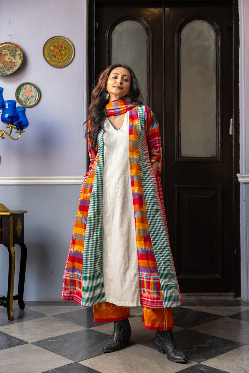 Noma Dress+Palazzo+Dupatta Set cotton,gamcha co-ord set by 145 East in white,multi-color for women in Singapore