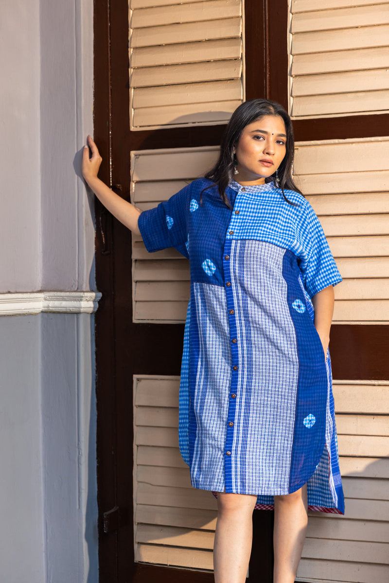 Kaleido Dress gamcha dress by 145 East in blue for women in Singapore