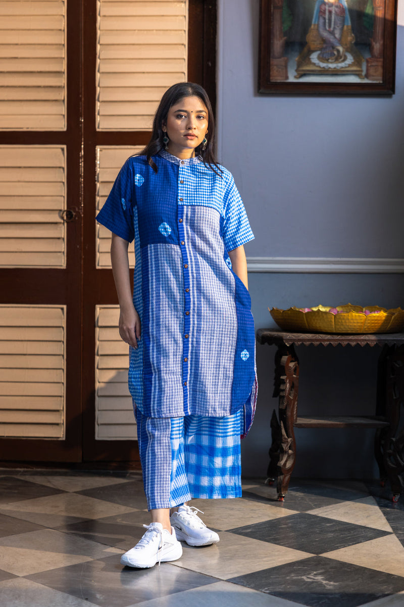 Kaleido Dress+Palazzo Set gamcha co-ord set by 145 East in blue for women in Singapore