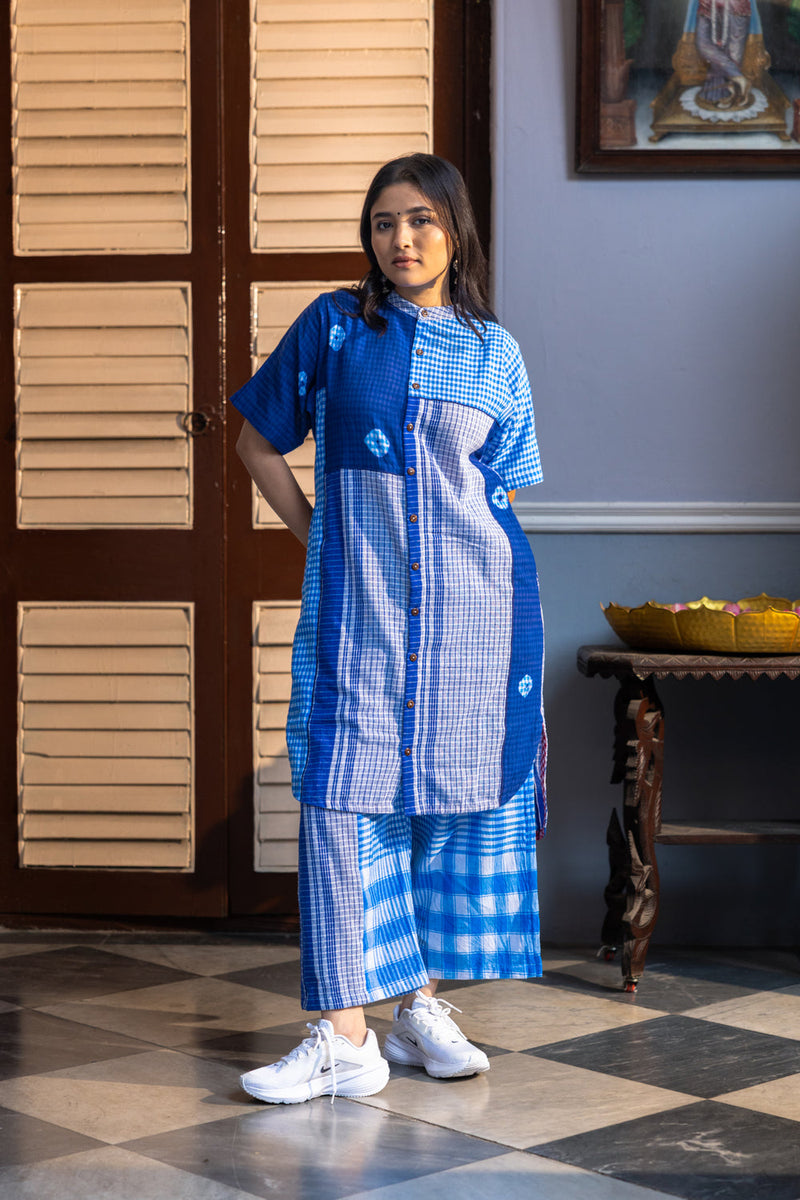 Kaleido Dress+Palazzo Set gamcha co-ord set by 145 East in blue for women in Singapore