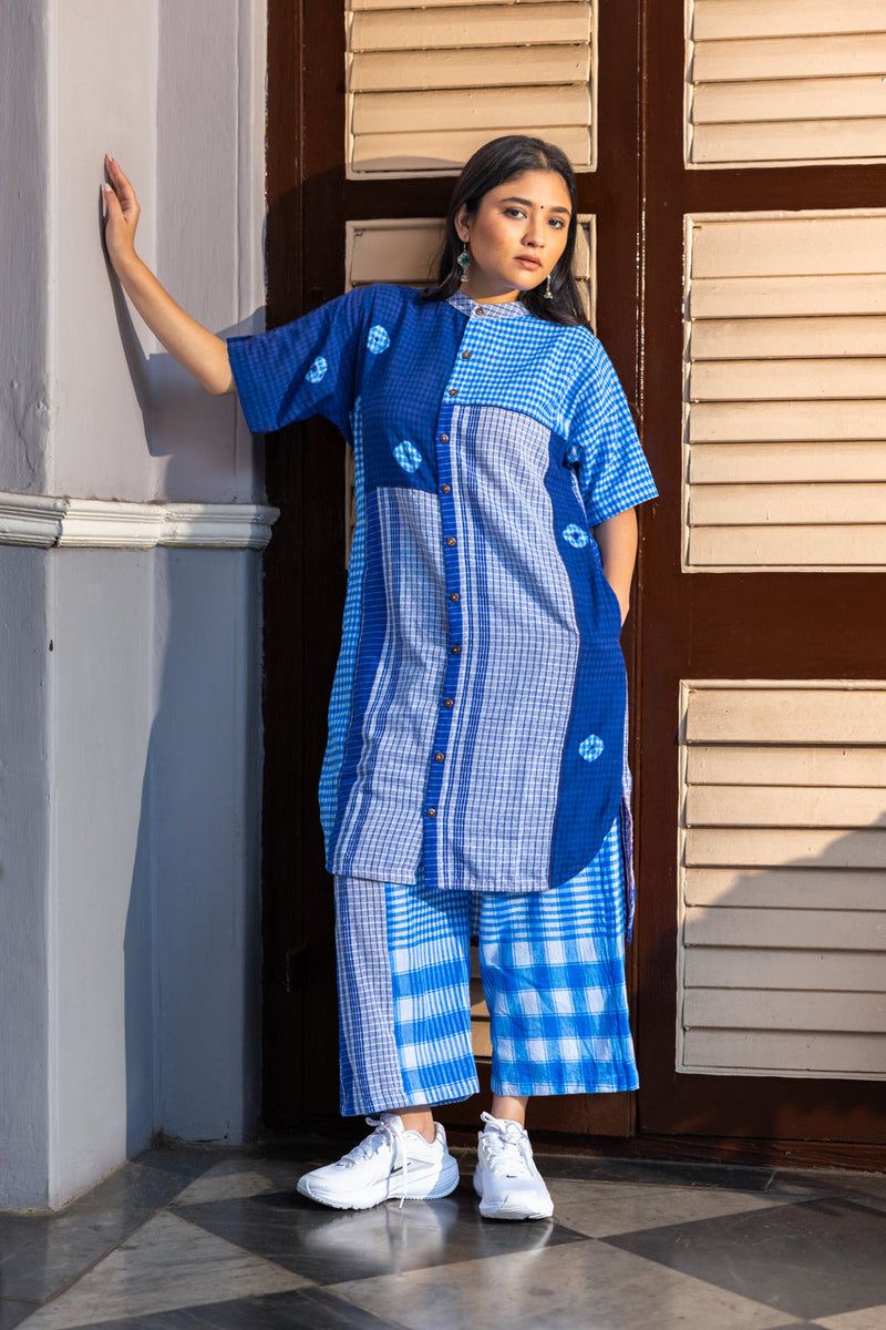 Kaleido Dress+Palazzo Set gamcha co-ord set by 145 East in blue for women in Singapore