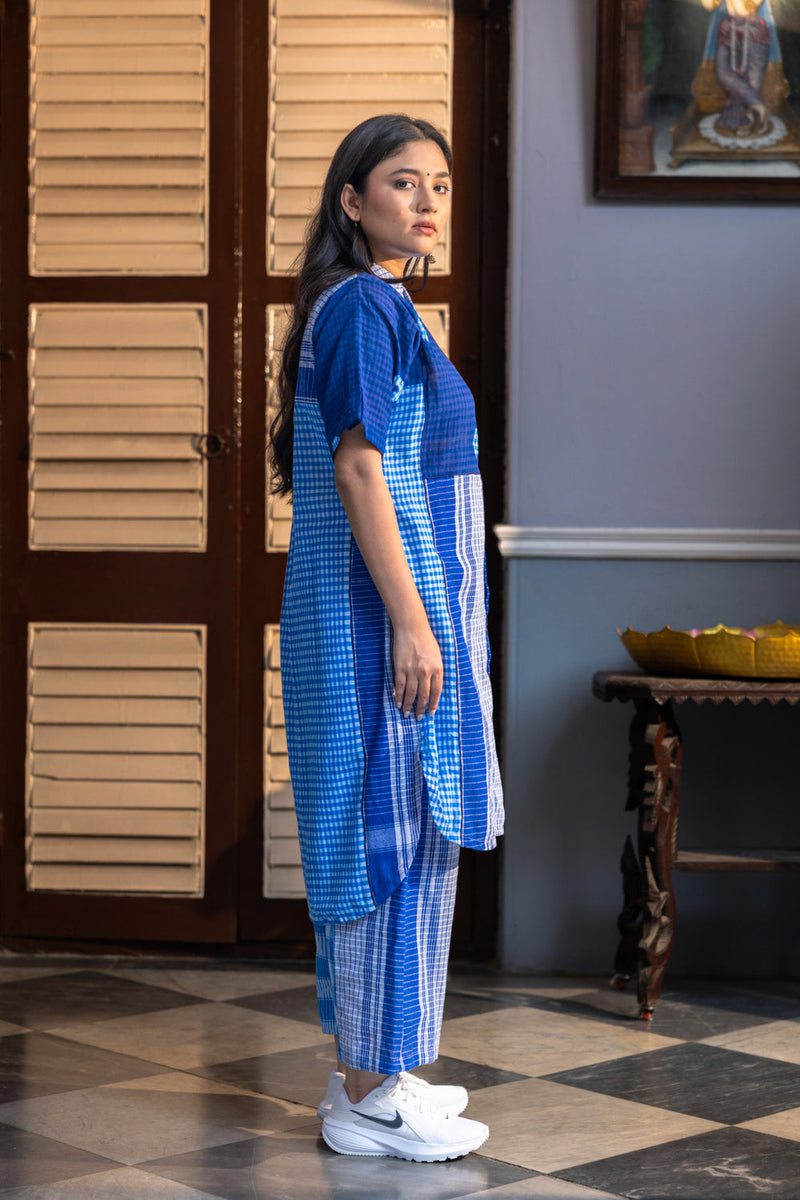 Kaleido Dress+Palazzo Set gamcha co-ord set by 145 East in blue for women in Singapore
