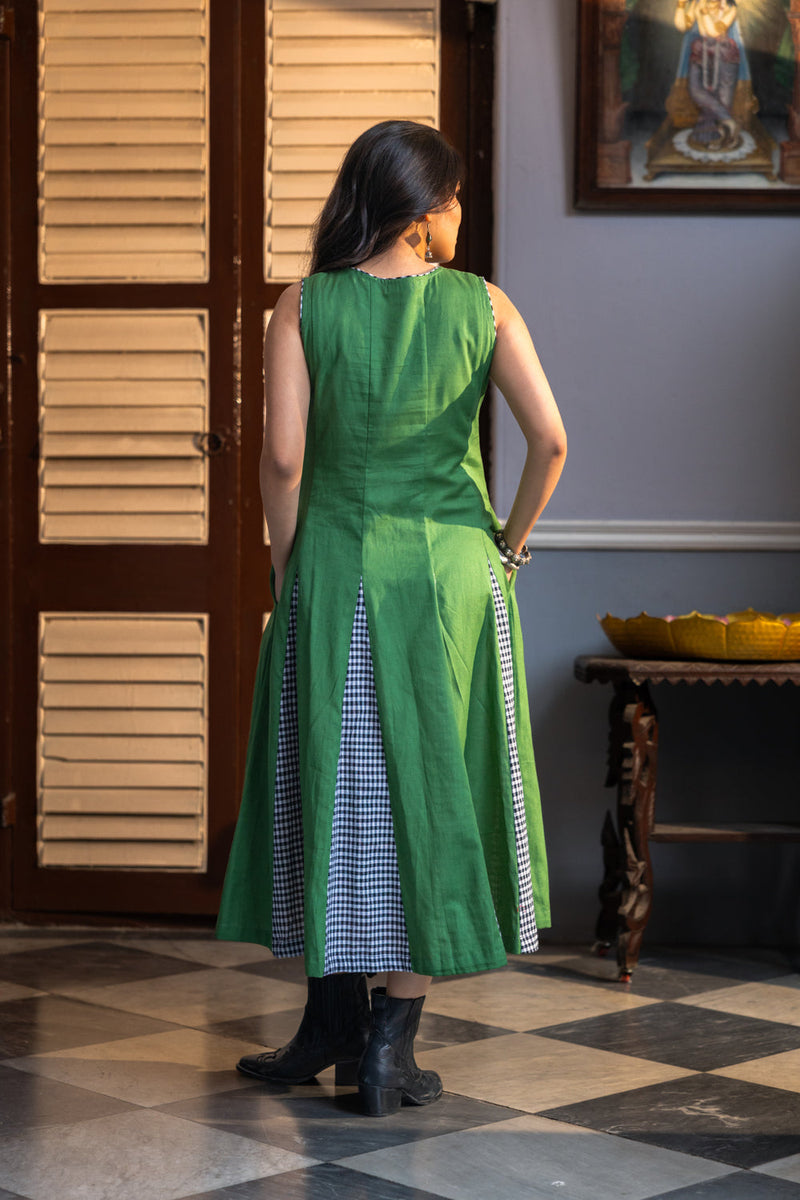 Sage Dress cotton,gamcha dress by 145 East in green,black for women in Singapore