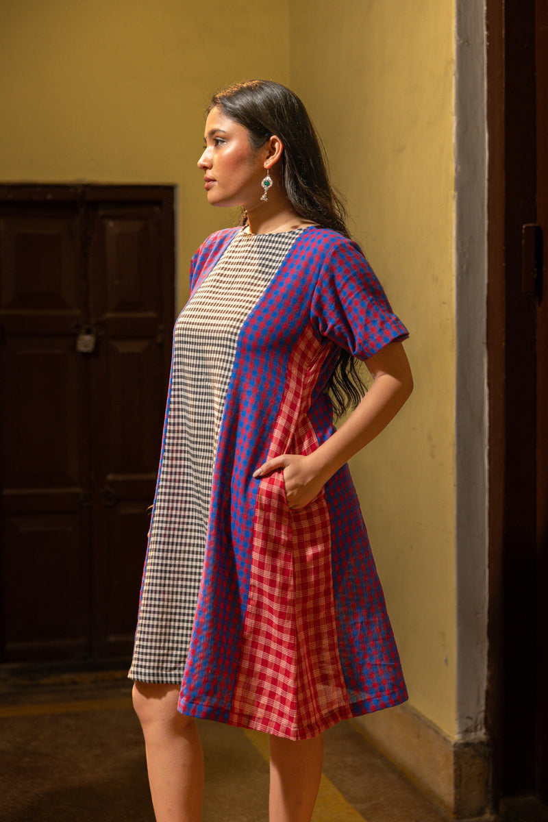 Ayla Dress gamcha dress by 145 East in black, purple,red for women in Singapore