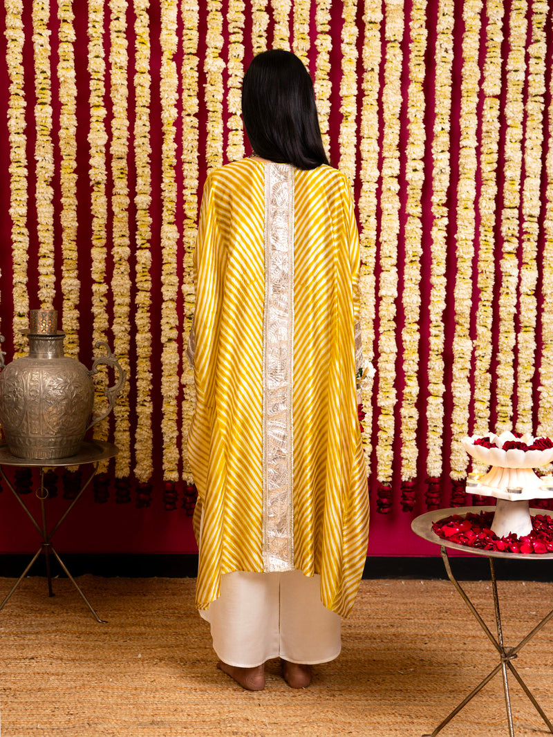 Leheriya Silk 1 Tunic & Pant Set-Mustard leheriya silk kurta/kurta set by Sabo by Sabina in yellow for women in Singapore