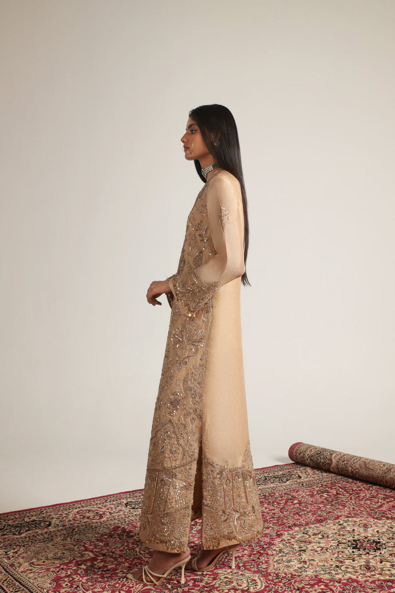 Zar-Rang Ivory Heavy Jaal Kaftan Set organza kurta/kurta set by Niti Bothra in ivory for women in Singapore