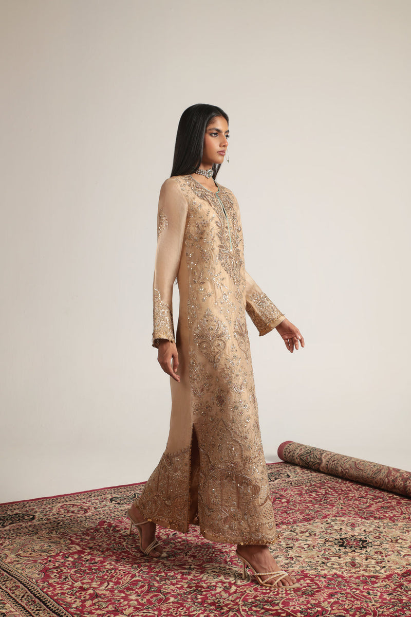 Zar-Rang Ivory Heavy Jaal Kaftan Set organza kurta/kurta set by Niti Bothra in ivory for women in Singapore