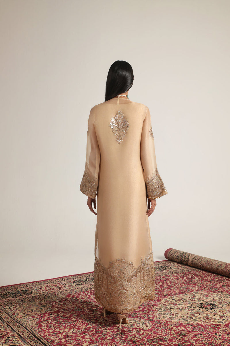 Zar-Rang Ivory Heavy Jaal Kaftan Set organza kurta/kurta set by Niti Bothra in ivory for women in Singapore