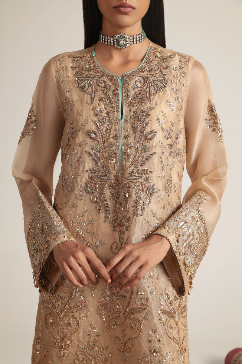 Zar-Rang Ivory Heavy Jaal Kaftan Set organza kurta/kurta set by Niti Bothra in ivory for women in Singapore