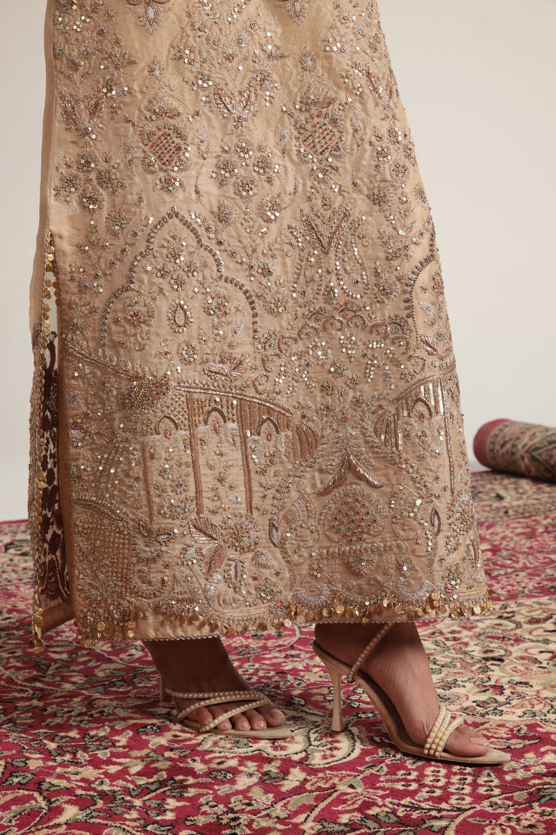 Zar-Rang Ivory Heavy Jaal Kaftan Set organza kurta/kurta set by Niti Bothra in ivory for women in Singapore
