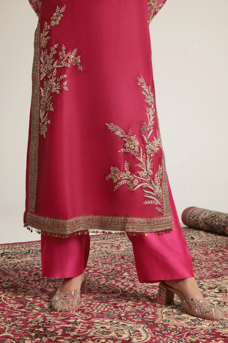 Zar-Rang Pink Jaal Kurta Set organza, silk tencel kurta/kurta set by Niti Bothra in pink for women in Singapore