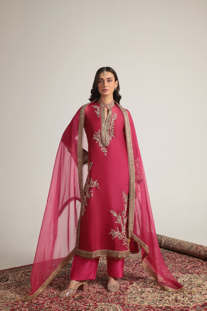 Zar-Rang Pink Jaal Kurta Set organza, silk tencel kurta/kurta set by Niti Bothra in pink for women in Singapore