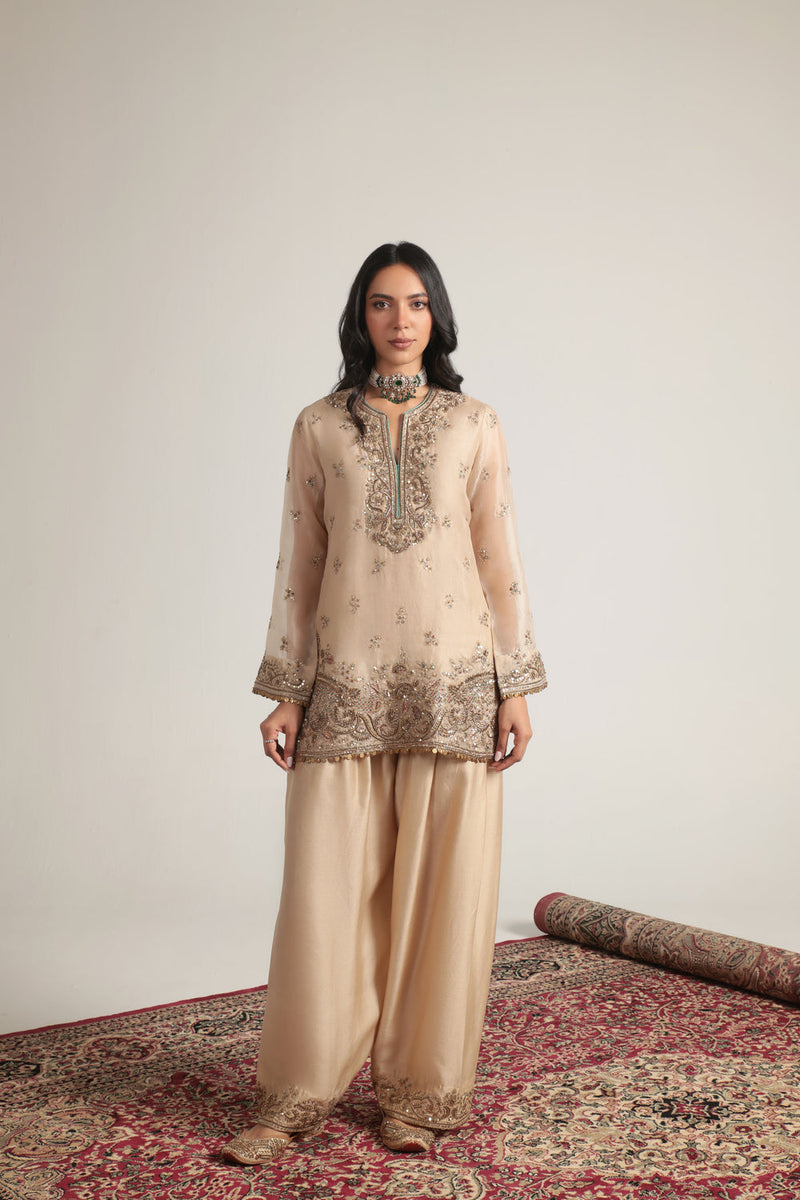 Zar-Rang Short Farshi Kurta Set organza, silk tencel kurta/kurta set by Niti Bothra in ivory for women in Singapore