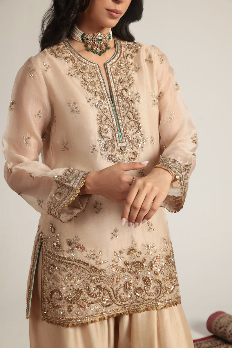 Zar-Rang Short Farshi Kurta Set organza, silk tencel kurta/kurta set by Niti Bothra in ivory for women in Singapore
