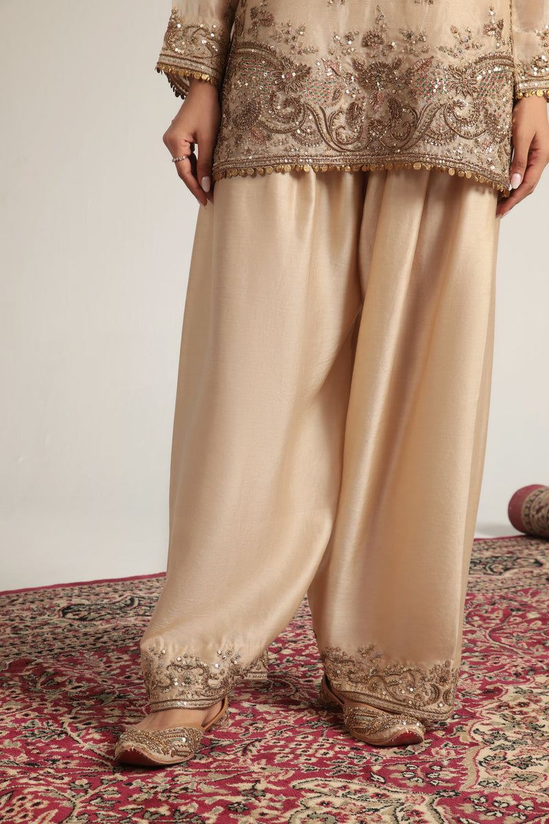 Zar-Rang Short Farshi Kurta Set organza, silk tencel kurta/kurta set by Niti Bothra in ivory for women in Singapore