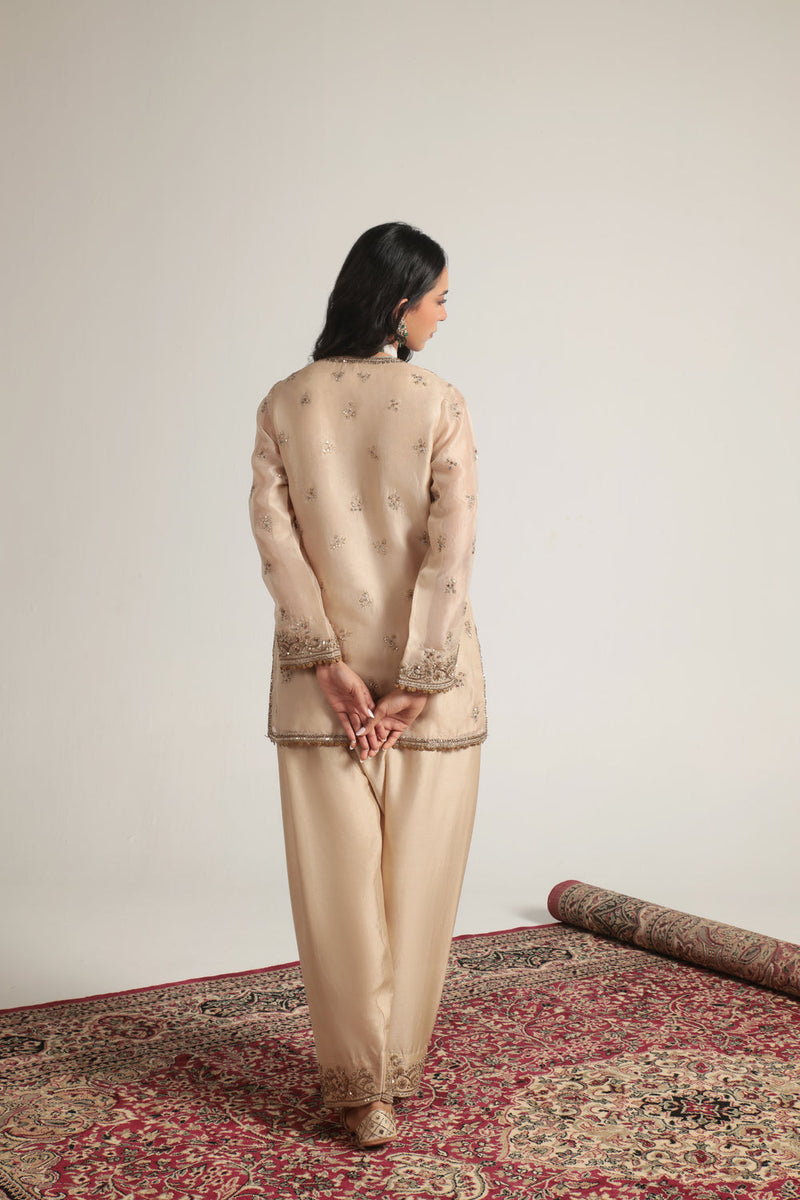 Zar-Rang Short Farshi Kurta Set organza, silk tencel kurta/kurta set by Niti Bothra in ivory for women in Singapore