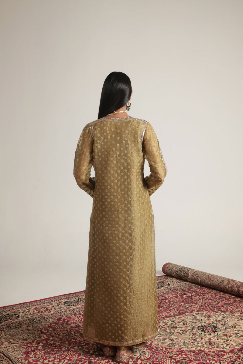 Zar-Rang Olive Green Buti kurta Set organza, silk tencel kurta/kurta set by Niti Bothra in olive green for women in Singapore