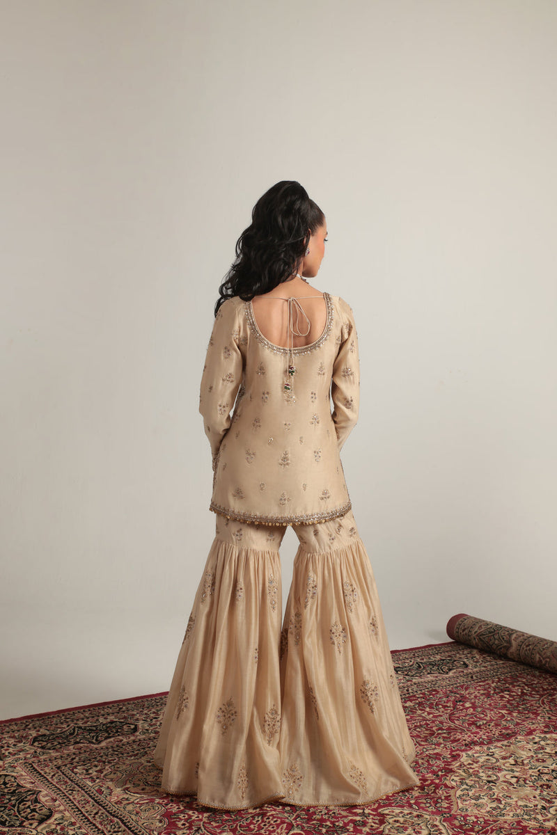 Zar-Rang Ivory Sharara Set silk chanderi kurta/kurta set by Niti Bothra in ivory for women in Singapore
