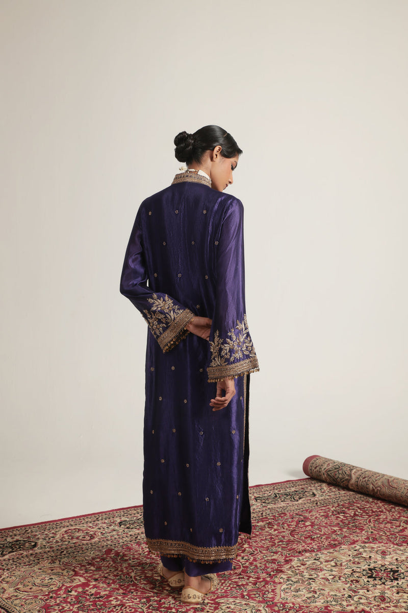 Zar-Rang Purple Jaal Kurta Set kora silk, silk tencel kurta/kurta set by Niti Bothra in purple for women in Singapore