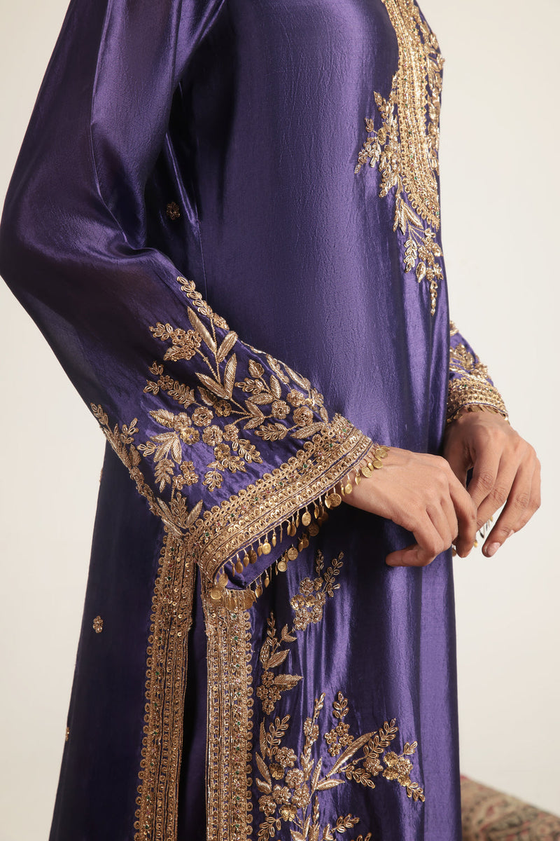 Zar-Rang Purple Jaal Kurta Set kora silk, silk tencel kurta/kurta set by Niti Bothra in purple for women in Singapore