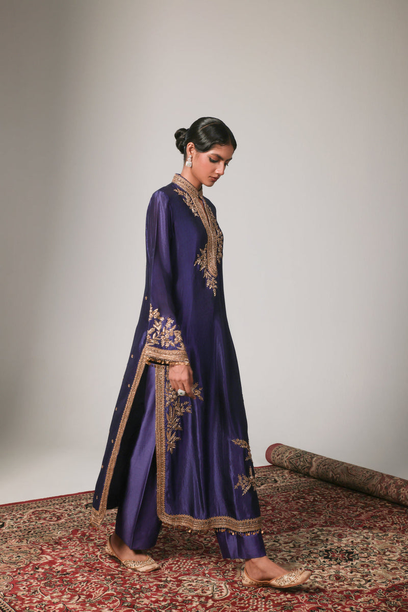 Zar-Rang Purple Jaal Kurta Set kora silk, silk tencel kurta/kurta set by Niti Bothra in purple for women in Singapore