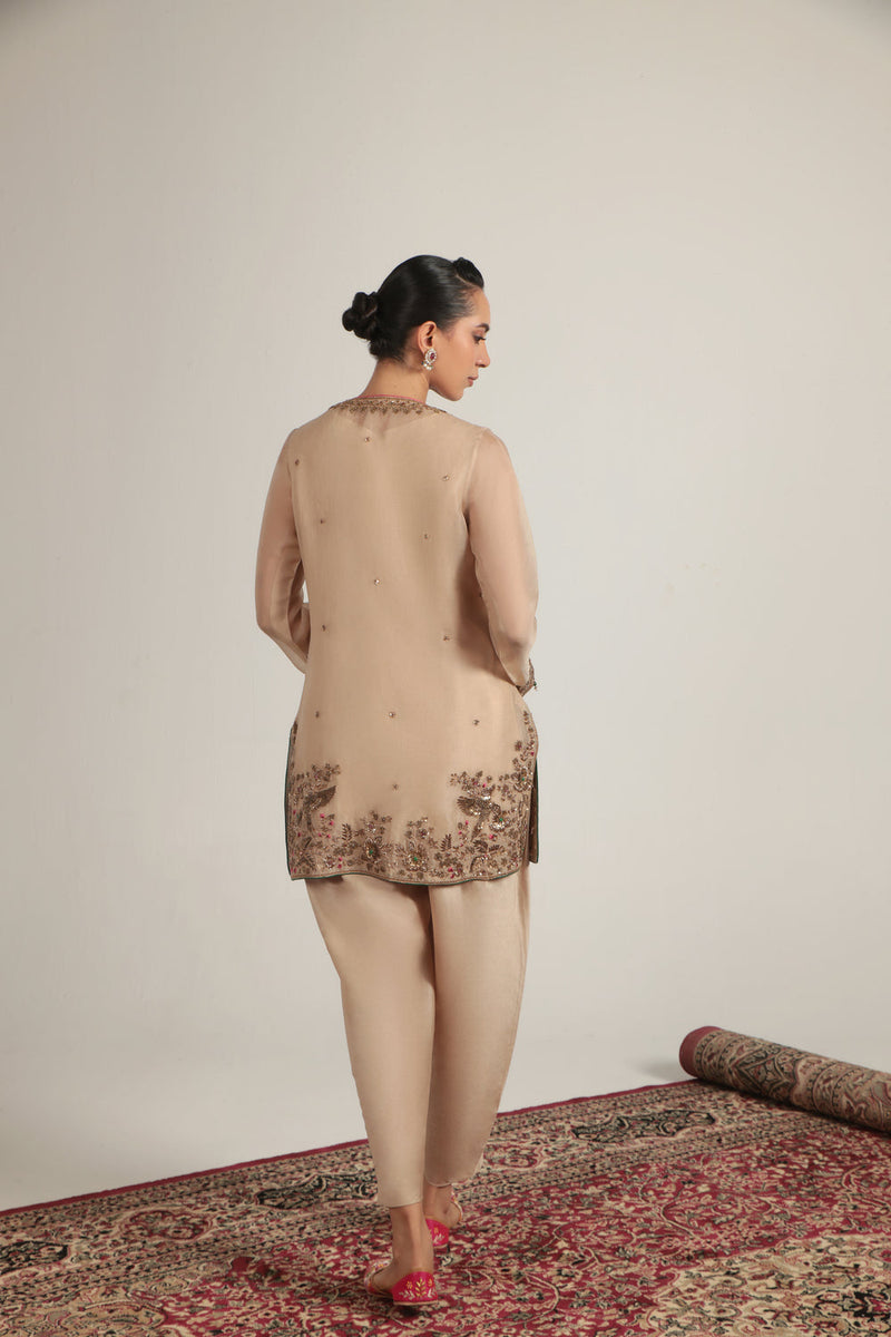 Zar-Rang Ivory Heavy Short Kurta Set organza, silk tencel kurta/kurta set by Niti Bothra in ivory for women in Singapore