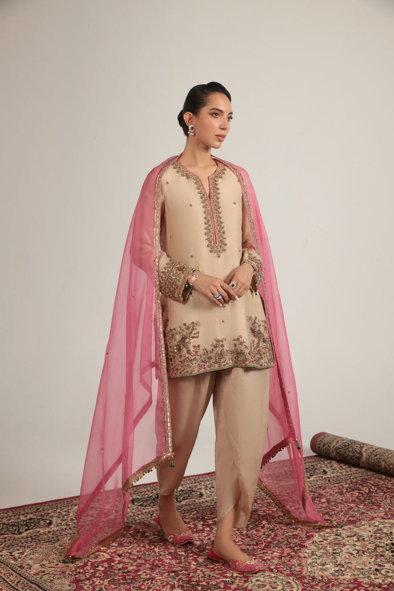 Zar-Rang Ivory Heavy Short Kurta Set organza, silk tencel kurta/kurta set by Niti Bothra in ivory for women in Singapore